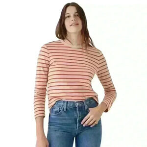 FAHERTY Classic Crew Neck Long Sleeve Pima Cotton Stripe Top Women Lg New Flaw